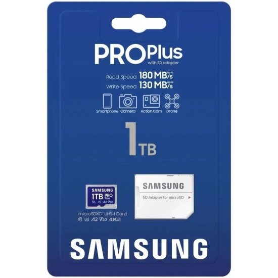 Карта памяти Samsung micro SDXC 1Tb Pro Plus UHS-I U3 V30 A2 (180/130 Mb/s)