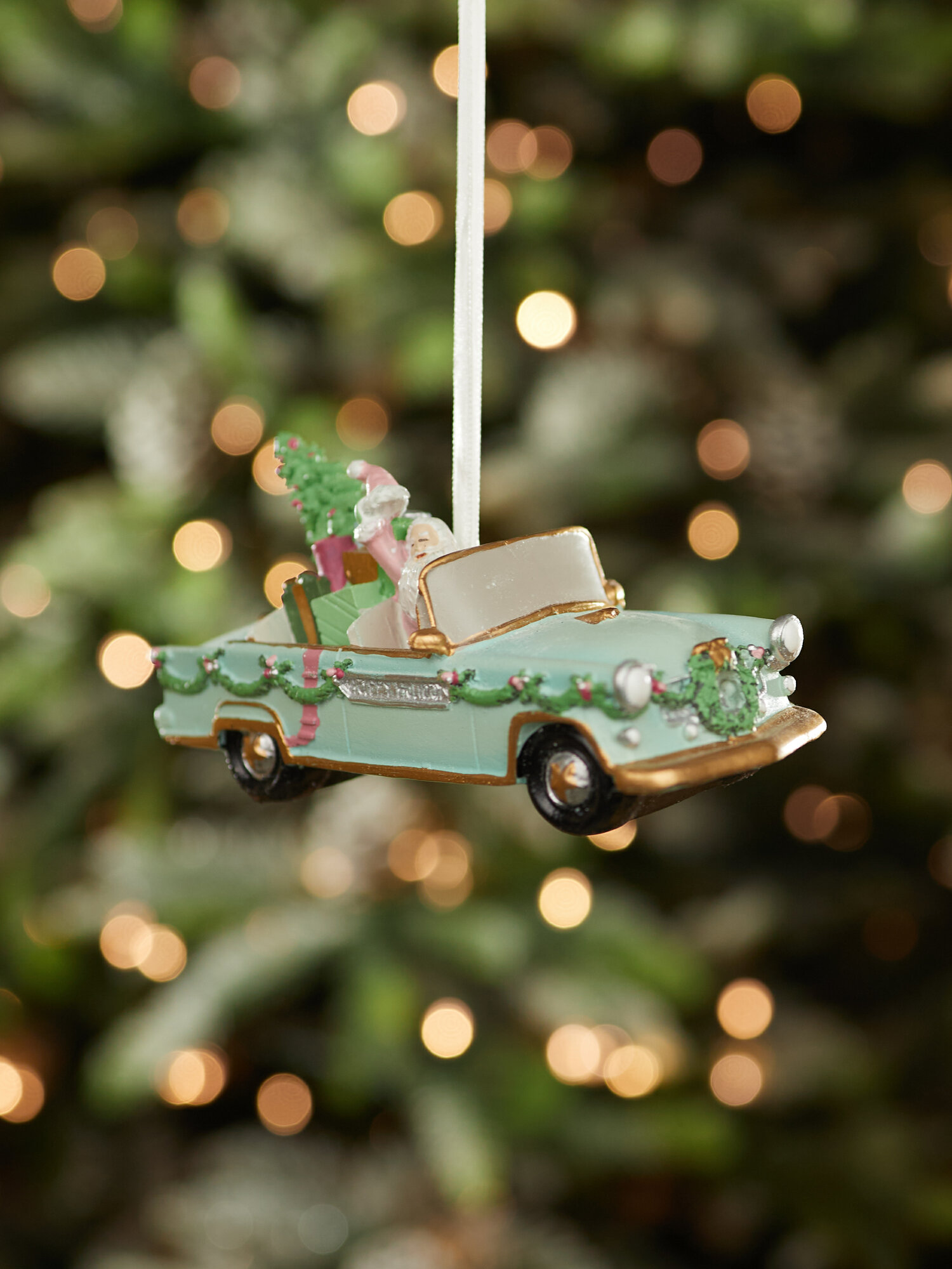 Елочная игрушка "Машина с ёлкой", полирезин, подвесная, бирюзовая — фото 1