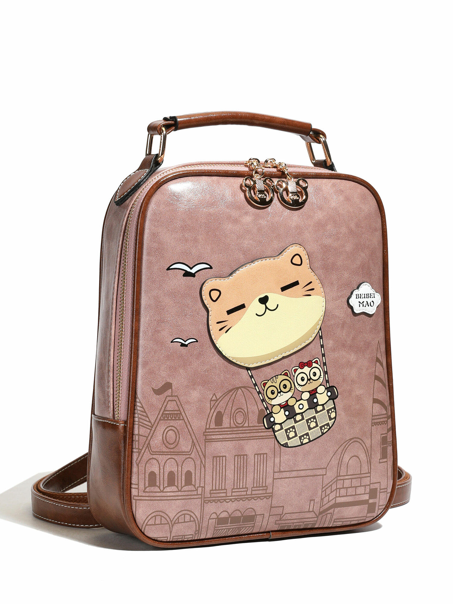 Рюкзак женский Beibaobao городской с принтом, розовый коричневый экокожа