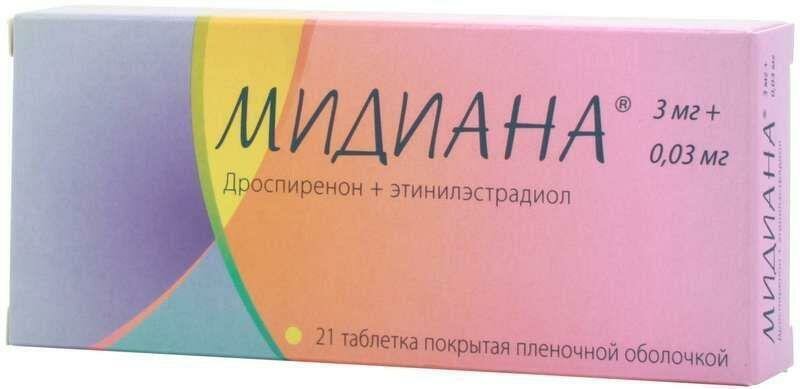 Мидиана, таблетки покрыт. плен. об. 3 мг+30 мкг, 21 шт.