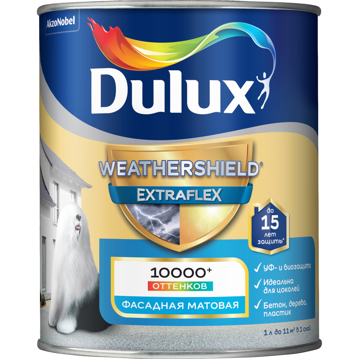 Краска Dulux Weathershield Extraflex Матовая акриловая для фасадов и цоколей BW 09л