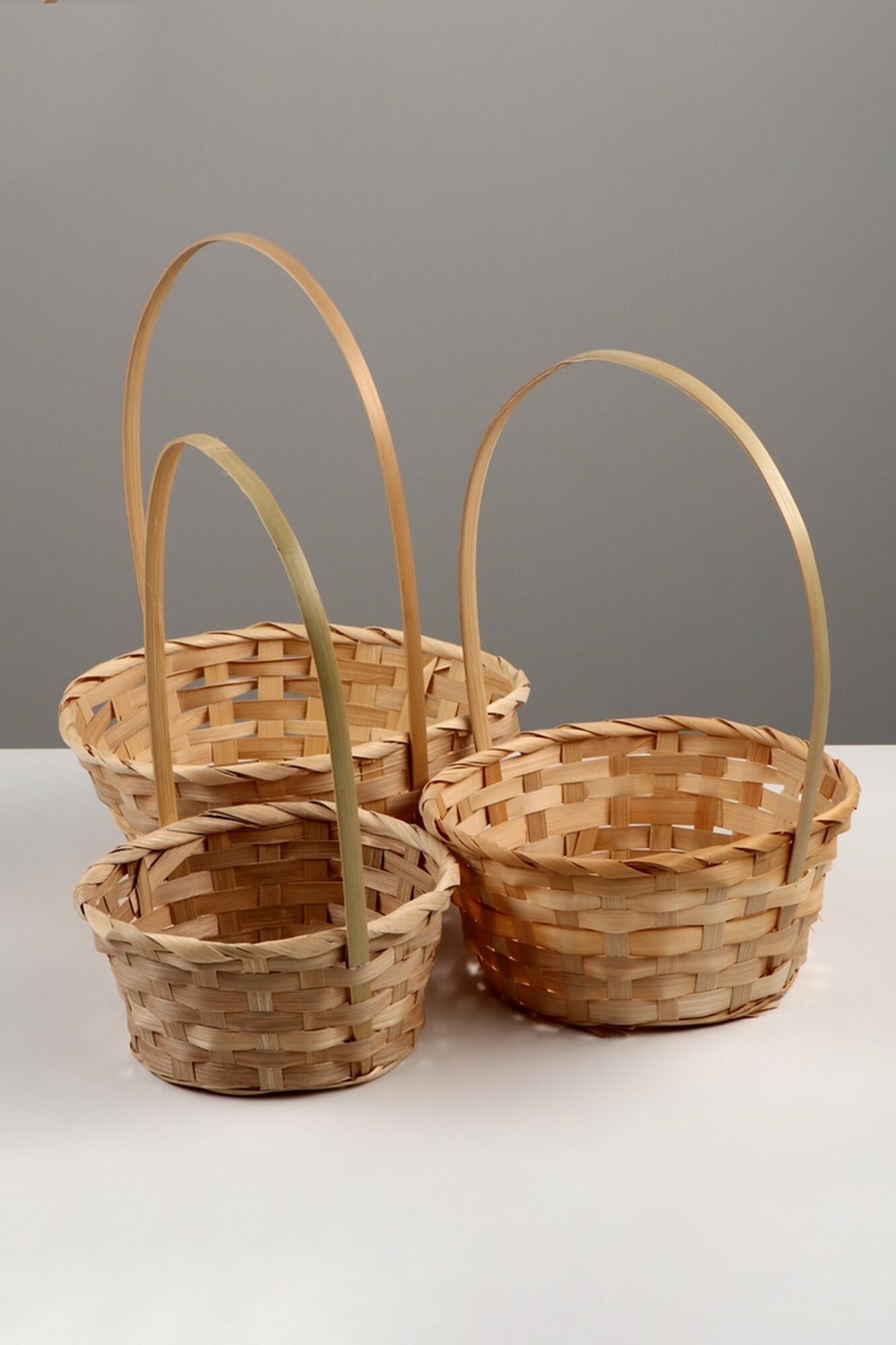 Набор корзин плетёных 3 шт 21×21×10 см18×18×10 16×16×10 см бамбук натуральный цвет