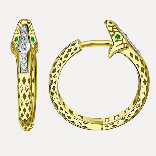 Изображение товара Серьги конго, желтое золото, 585 проба, бриллиант, изумруд