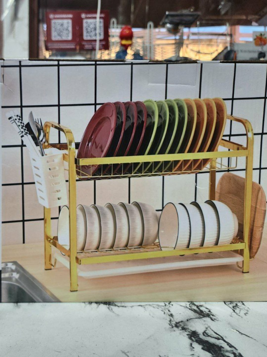 Сушилка для посуды, настольная, с поддоном, серебряный