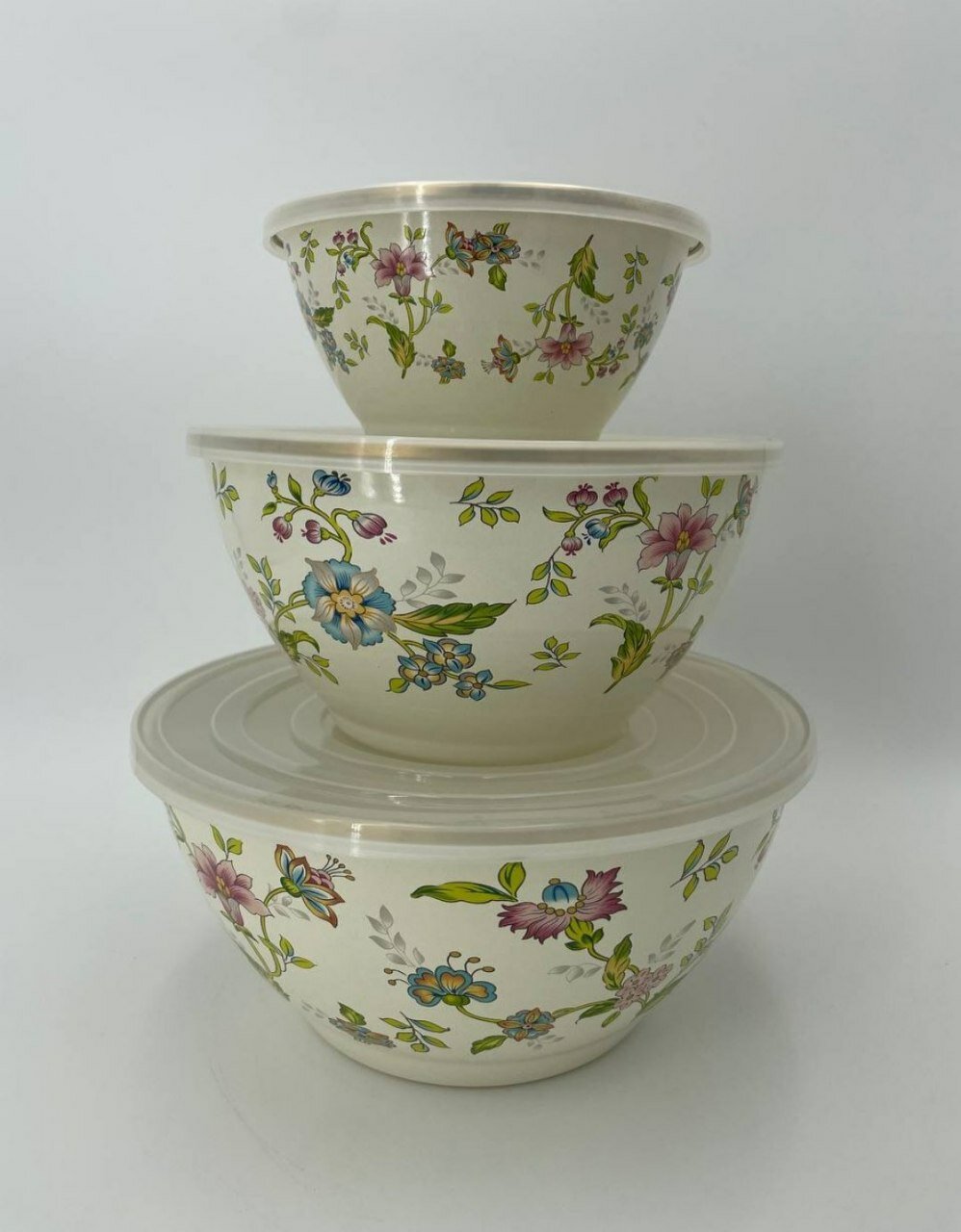 Набор эмалированных салатников, мисок с крышками 1- 2,5-4 литр.