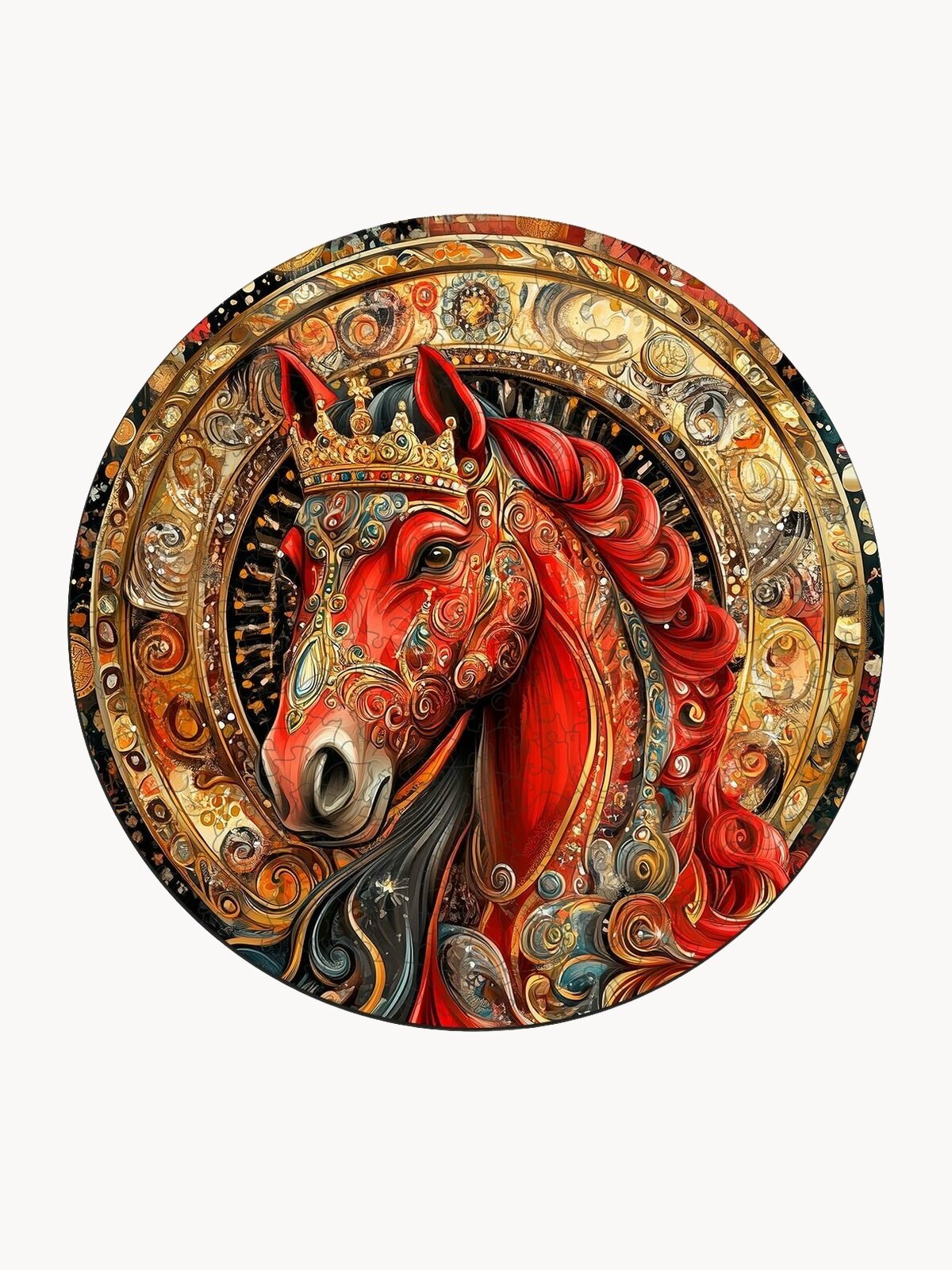 Деревянный пазл BoberBox "Мандала красная лошадь", символ 2026