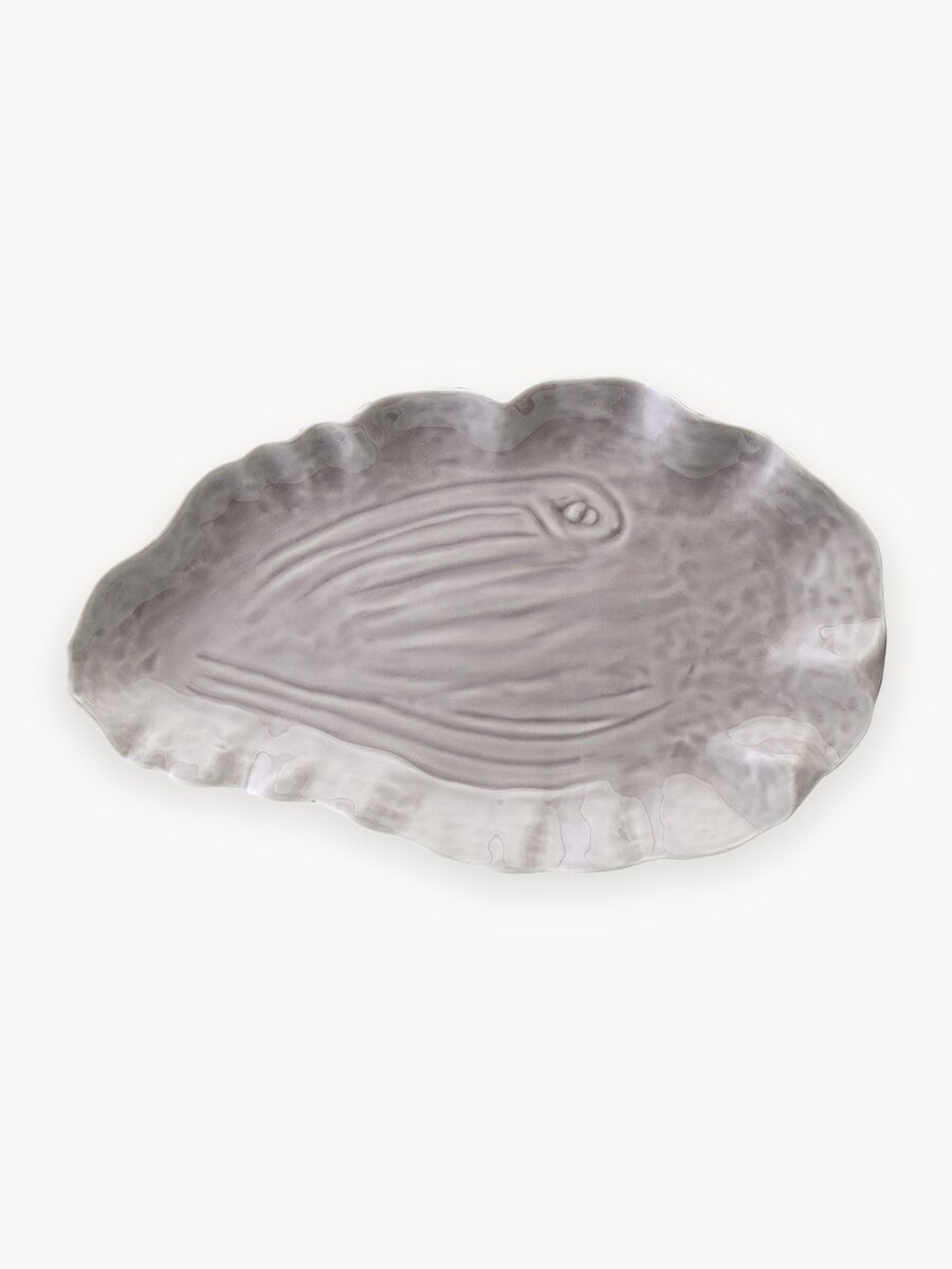 Блюдо сервировочное Clams овальное для подачи серого цвета Sea treasures фарфоровое Tkano TK25-TW_SRV0006
