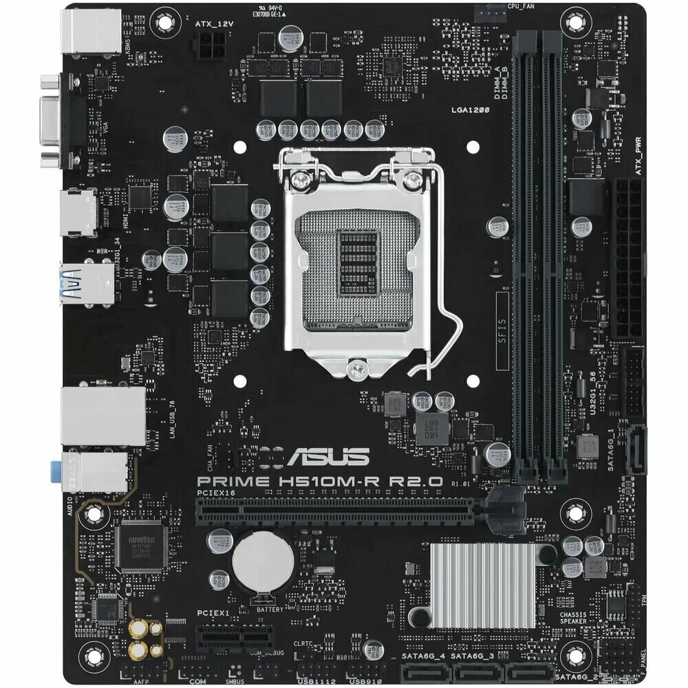 Материнская плата ASUS PRIME H510M-R R2.0-SI H470 Socket-1200 2xDDR4, 4xSATA3, 1xPCI-E16x, 2xUSB3.2, D-Sub, DVI, HDMI, Glan, mATX — фото 2