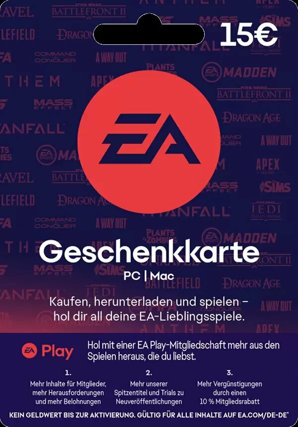 EA Gift Card €15 (Ea App; PC; Регион активации Евросоюз)