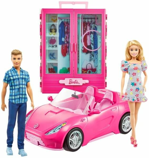 Игровой набор Барби - Барби и Кен с гардеробом и кабриолетом GVK05