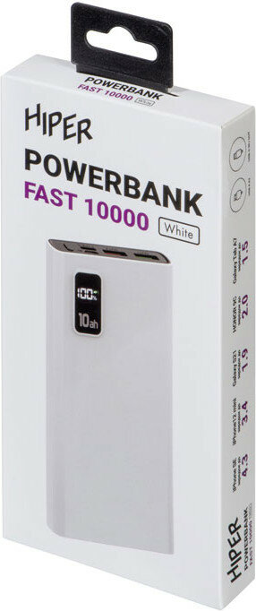 Внешний аккумулятор Hiper Fast 10000 10000mAh 5A QC PD 2xUSB белый (FAST 10000 WHITE) - фото №16