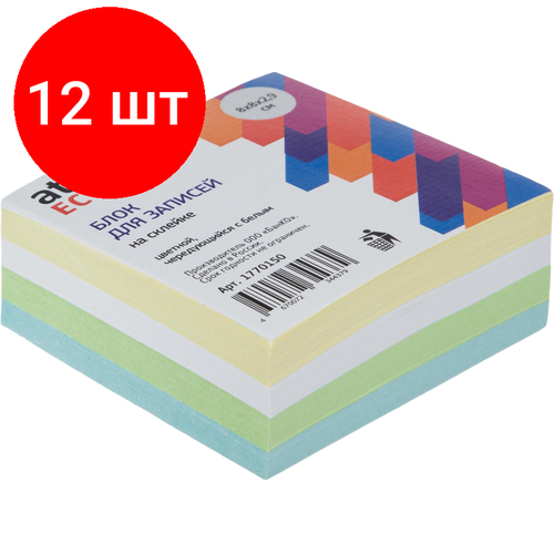 Комплект 12 штук, Блок для записей Attache Economy на склейке 8х8х2.9см цветной черед. с белым