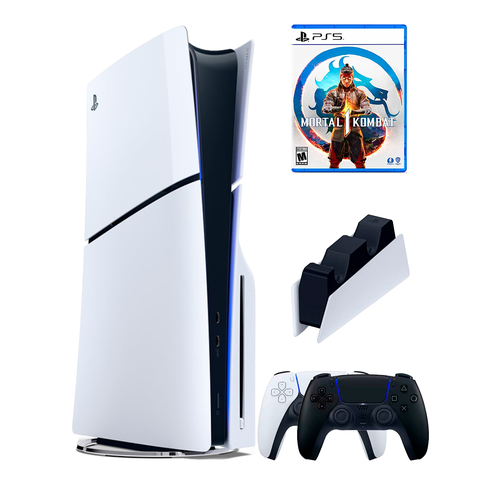 PS5 (ПС5) Игровая приставка Sony PlayStation 5 Slim disc + 2-й геймпад(черный) + зарядное + игра Mortal Kombat