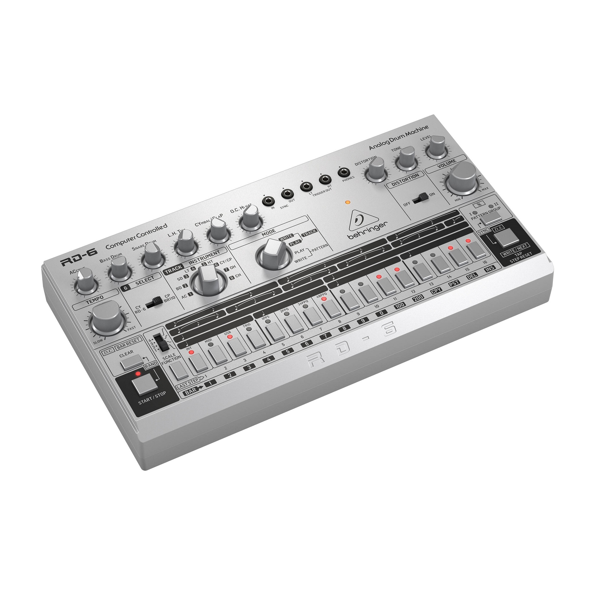 Behringer RD-6-SR аналоговая драм-машина, 8 ударных, 16-шаговый секвенсор, дисторшн. Серебристый