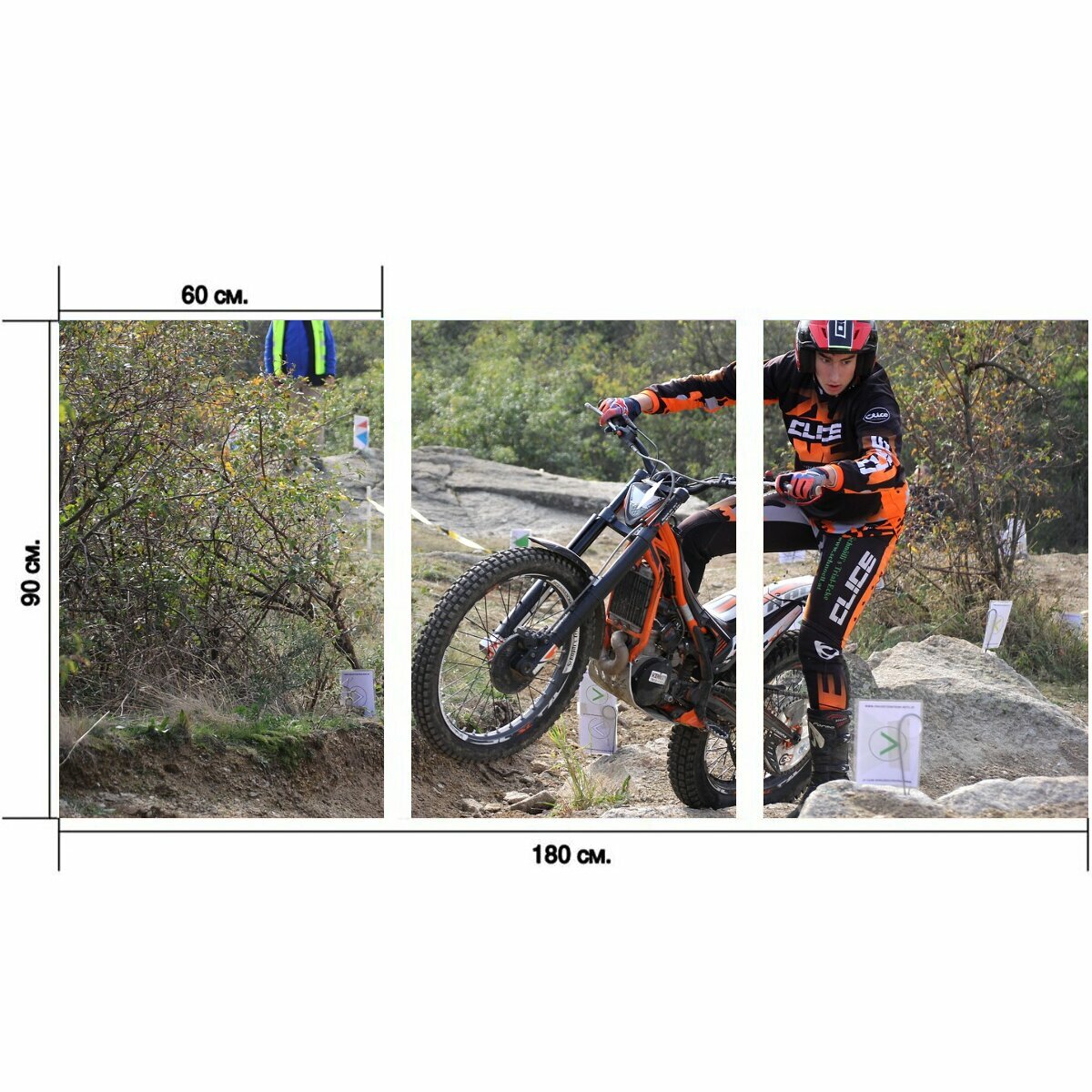 Модульный постер "Испытание, мотоцикл, велосипед" 180 x 90 см. для интерьера