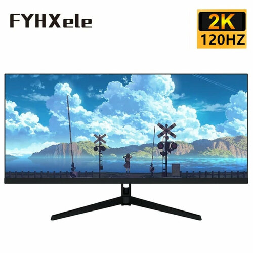 29" Монитор FYHXele игровой, 2560x1080, 120 ГЦ, IPS антибликовый матовый, черный, Free-Sync, G-Sync