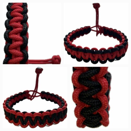 фото Славянский оберег, плетеный браслет "красная змейка", 1 шт., размер 7.5 см, размер one size, диаметр 7 см, красный, черный sunny street