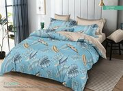 Комплект постельного белья Поплин Элис Текстиль Листья голубые, 1,5-спальный, рис. 52004