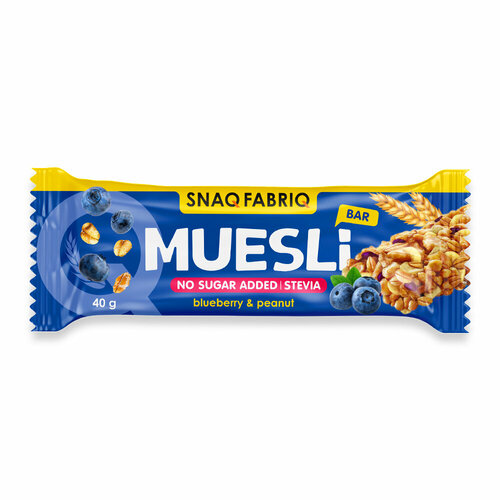 Snaq Fabriq, Muesli Bar, упаковка 25шт по 40-50г (Голубика-Арахис)