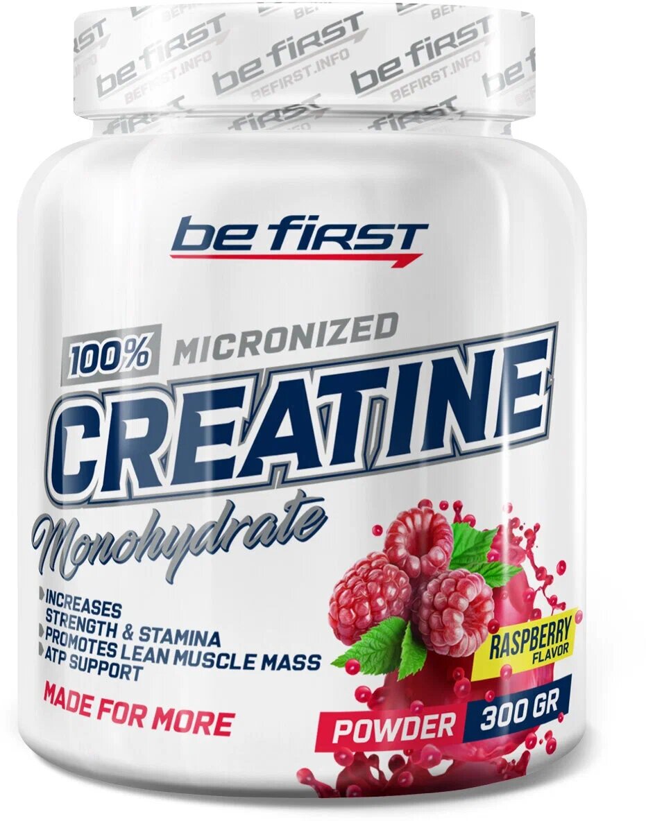 Креатин Be First Micronized Creatine Monohydrate Powder 300 грамм Малина