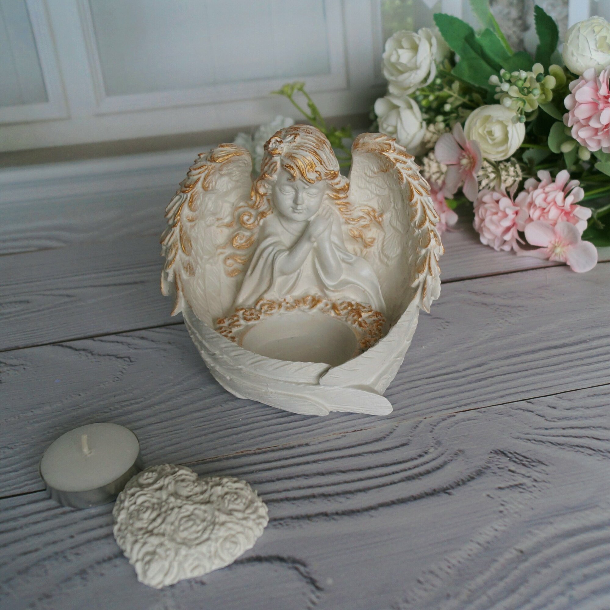 фото Интерьерный подсвечник "Ангел-золотой"+аромакамень и свеча.