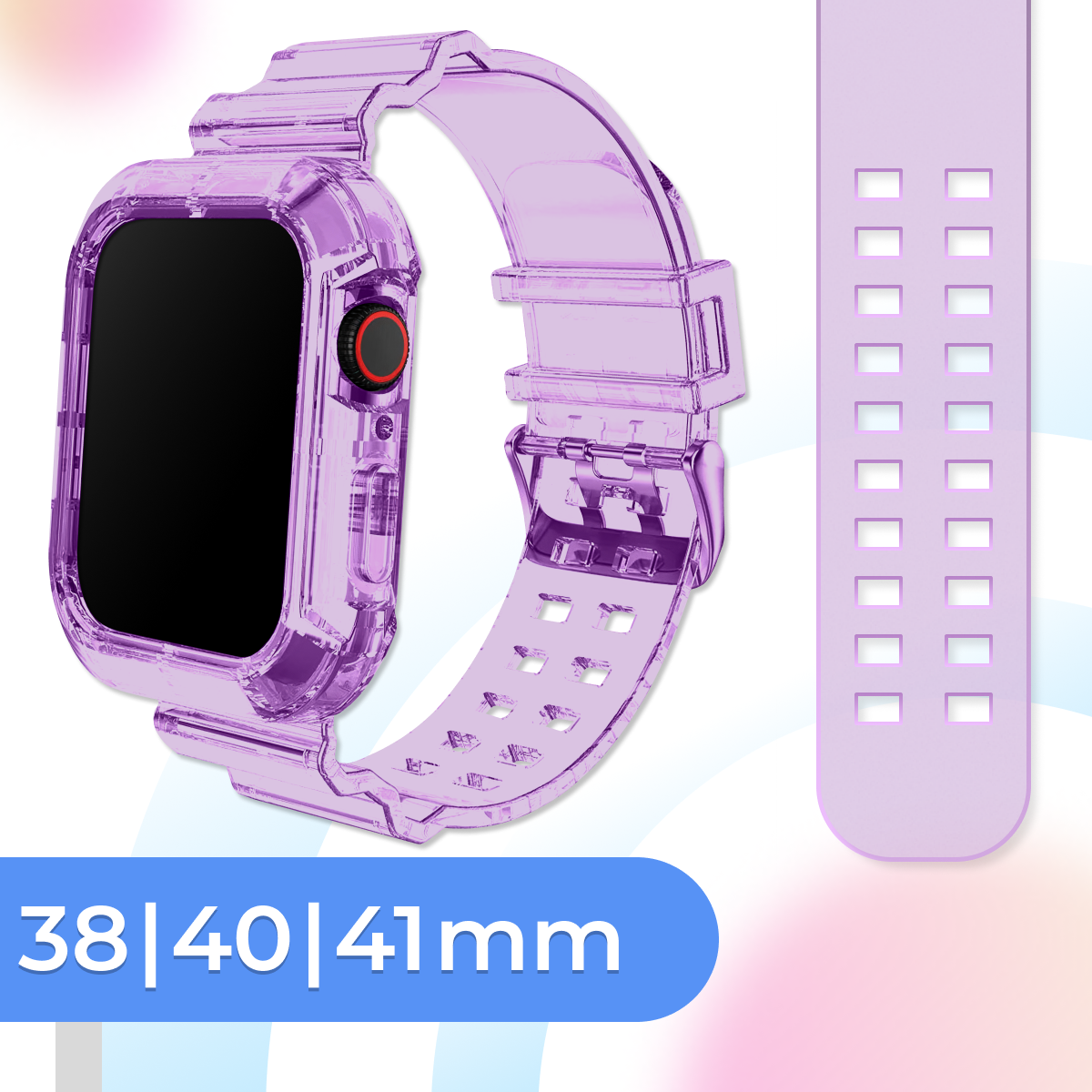 Прозрачный силиконовый ремешок для умных часов Apple Watch 38-40-41 mm / Спортивный браслет для смарт часов Эпл Вотч 1-9, SE / Пурпурный