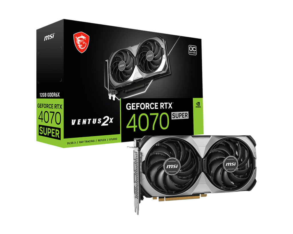 MSI Видеокарта GeForce RTX 4070 SUPER Видеокарта 12 ГБ (GeForce RTX 4070 SUPER 12G VENTUS 2X OC)