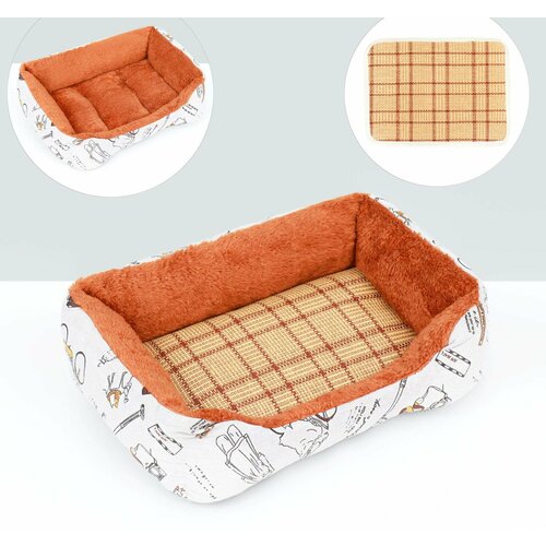 Лежанка для животных + ротанговый коврик, двухсторонняя подушка, 45 х 30 х 15 см