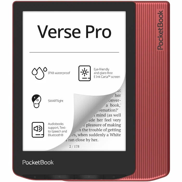 Книга электронная PocketBook 634 Verse Pro Passion Red (красный) (6' E-Ink Carta, 1448x1072 сенсорный, подсветка, 16GB, WiFi, IPX8) (PB634-3-WW)