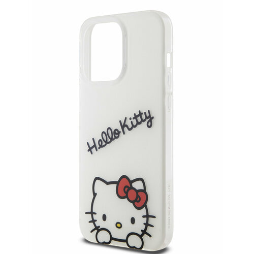 Hello Kitty для iPhone 15 Pro Max чехол Crossbody PC/TPU Dreaming Kitty + PU Strass strap Hard White белый