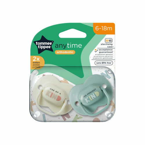 Соски-пустышки Tommee Tippee Anytime для детей от 6 до 18 месяцев, 2 шт