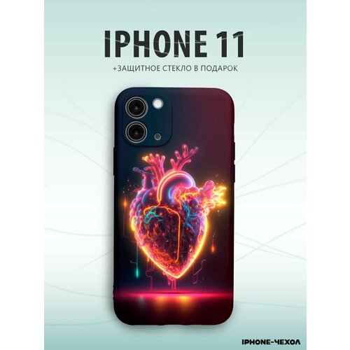 Чехол Iphone 11 сердце неон