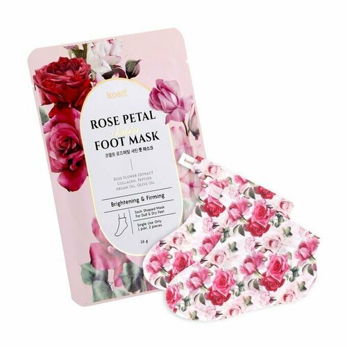 Koelf Маска-носочки для стоп, Rose Petal Satin Foot Mask, Питательная, восстанавливающая, с экстрактом розы, 16 мл/