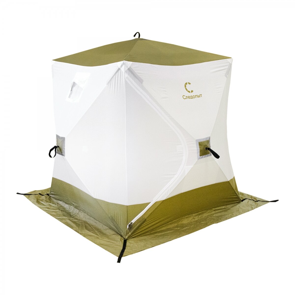 Палатка зимняя куб следопыт 1,5 х1,5 м, Oxford 210D PU 1000, S по полу 2,2 кв. м, цв. оливковый/бел, PF-TW-28