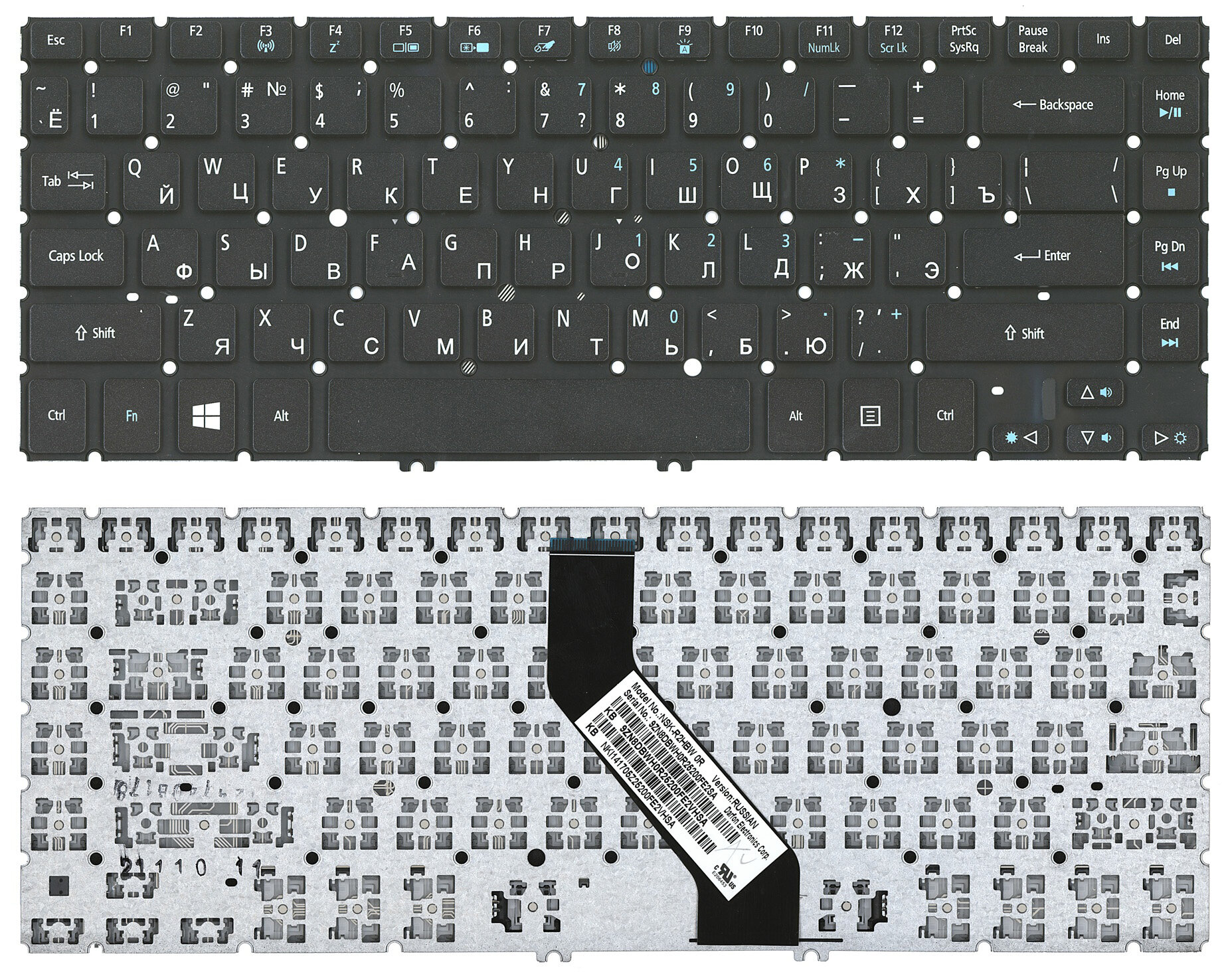 Клавиатура для Acer Aspire M5-481PT черная без рамки с подсветкой