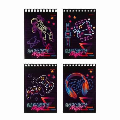 Блокнот А6 40 листов в клетку на гребне Неоновый дизайн обложка мелованный картон блок офсет микс 367₽