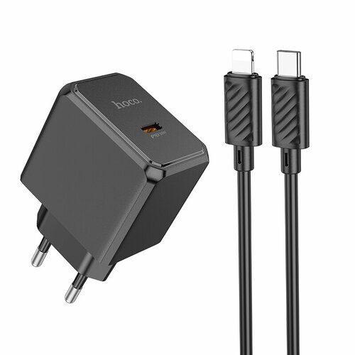 Сетевое зарядное устройство 1Type-C 3.0A QC3.0 PD 30W быстрая зарядка для Type-C Lightning 8-pin Hoco CS15A Black