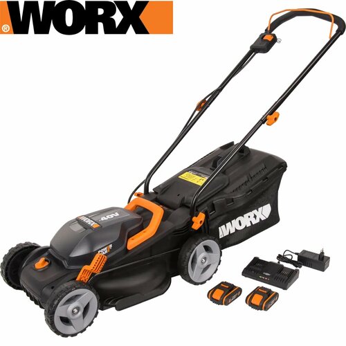 Газонокосилка аккумуляторная Worx WP770E 40В 34 см АКБ и ЗУ в комплекте газонокосилка аккумуляторная sterwins 40в 36 см акб и зу не в комплекте