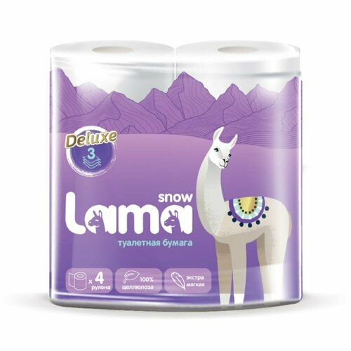 Туалетная бумага Snow Lama DELUX, 3сл, 4рул, белая туалетная бумага snow lama 2сл 4р белая
