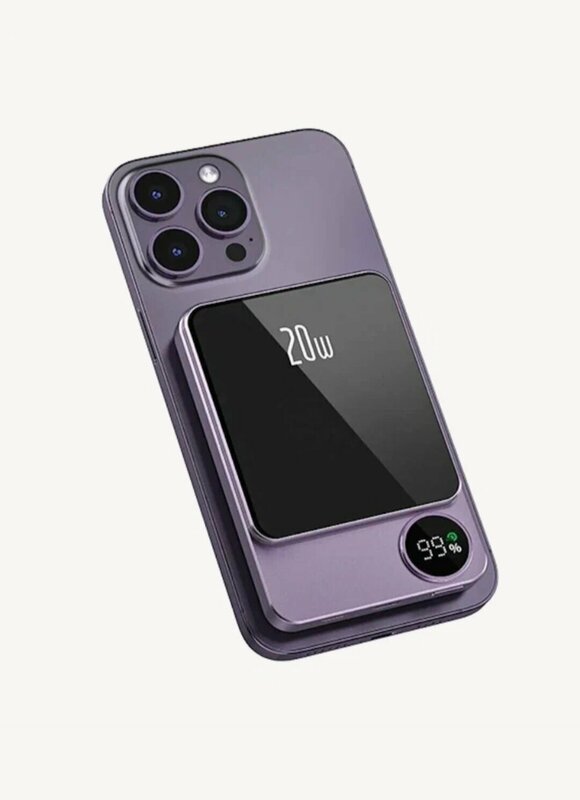 Внешний магнитный беспроводной аккумулятор RECCI Matrix, 10000 mAh, Qi15W/PD20W, Purple