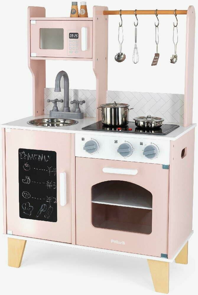 Игровая кухня Polar B Розовая, свет, звук, с микроволновой печью, мойка, плита, доска для меню, в коробке