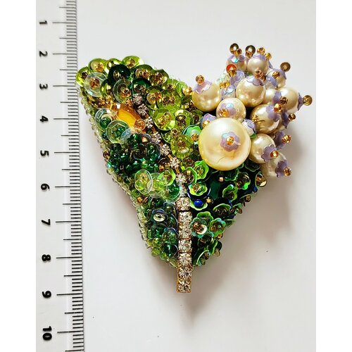 Брошь, белый, зеленый