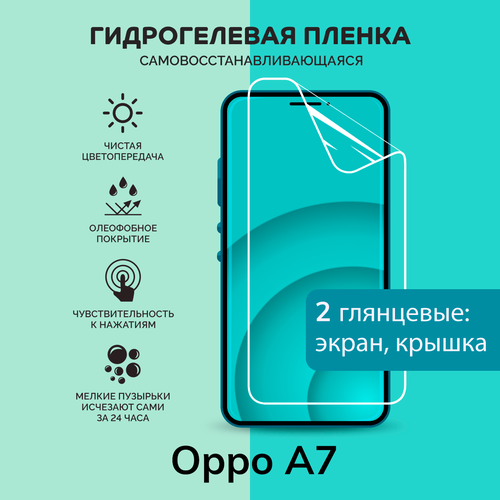 Гидрогелевая защитная плёнка для Oppo A7 / глянцевые плёнки на экран и крышку