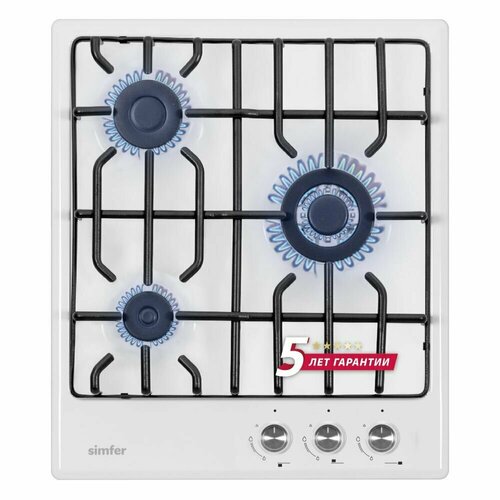 Газовая варочная панель Simfer 45см газ-контроль электроподжиг WOK конфорка эмалированная сталь LAMA решетки комплект жиклеров для баллонного газа 5 лет гарантии белый 2003300₽