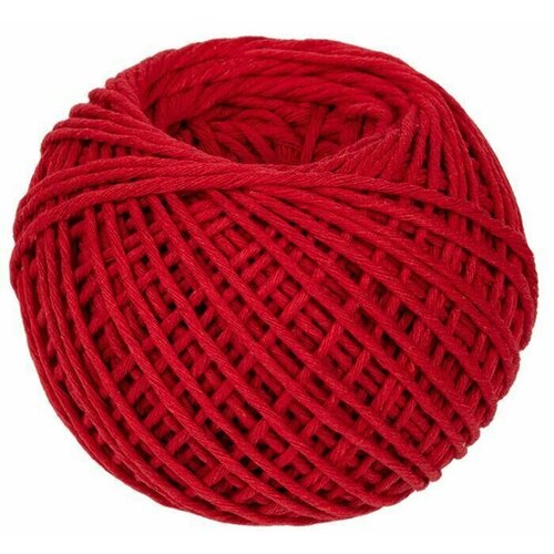 Шпагат хлопковый для рукоделия (вязания, макраме) и декора цветной красный 1 мм, 100 м, 100% хлопок, 1 клубок шнур