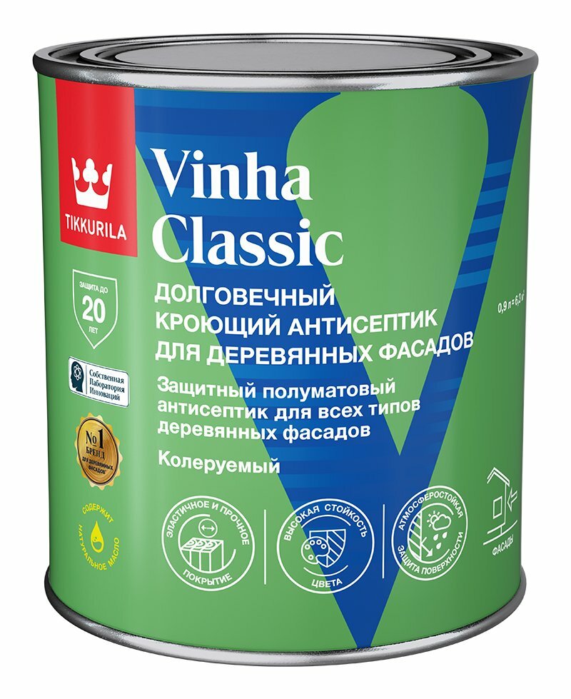 Антисептик кроющий Tikkurila Vinha Classic полуматовый белый База A (0,9л)