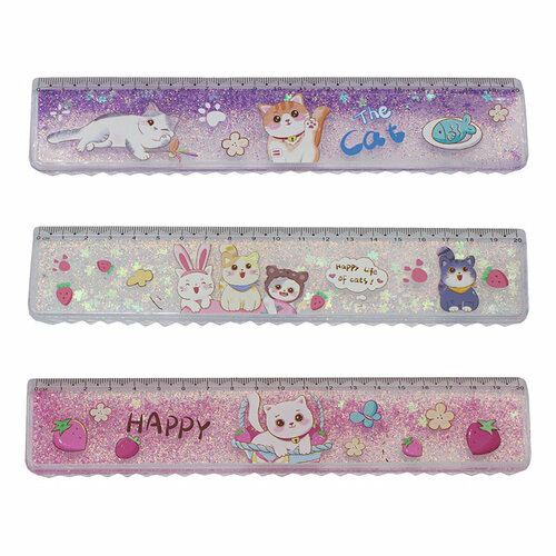 Михи-Михи Линейка с жидкостью и блестками пластиковая 20 см Котики MM14489 999₽