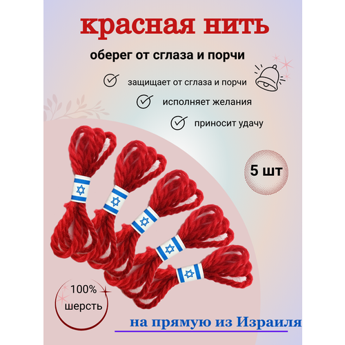 Браслет-нить, 5 шт., размер 30 см, размер one size, диаметр 15 см, красная нить