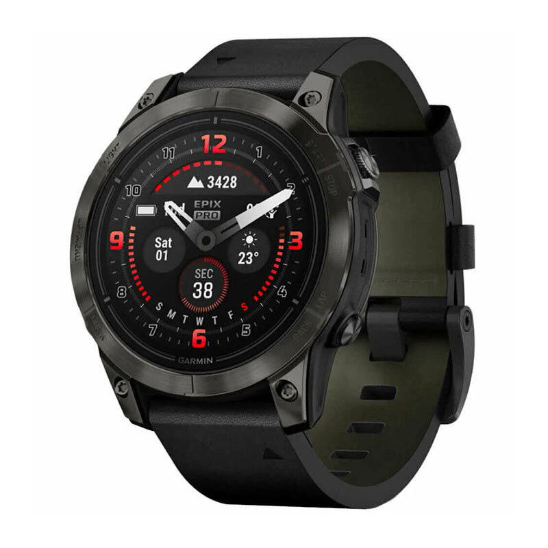 Часы Garmin EPIX PRO Gen 2 Sapphire Edition 47 мм, титановый угольно-серый, DLC, черный кожаный ремешок 010-02803-30