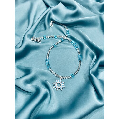 Колье Jewellery by Marina Orlova Солнышко, стекло, горный хрусталь, длина 46 см, бесцветный, голубой